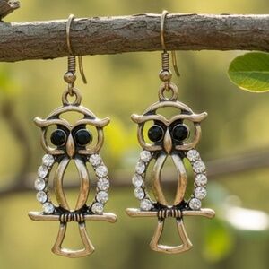 Womens Owl Earrings Silver Gold Tone Rhinestones Lightweight Jewelry